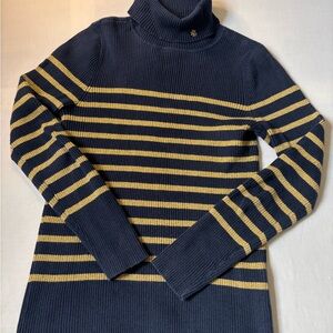 Lauren Ralph Lauren Navy and Gold Striped Turtleneck Sweater